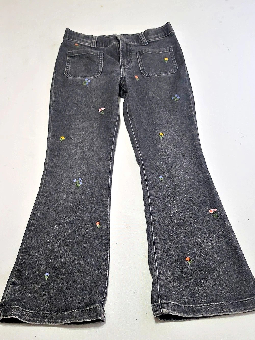 Cat & Jack Girls Black Floral Flare Jeans Size 10